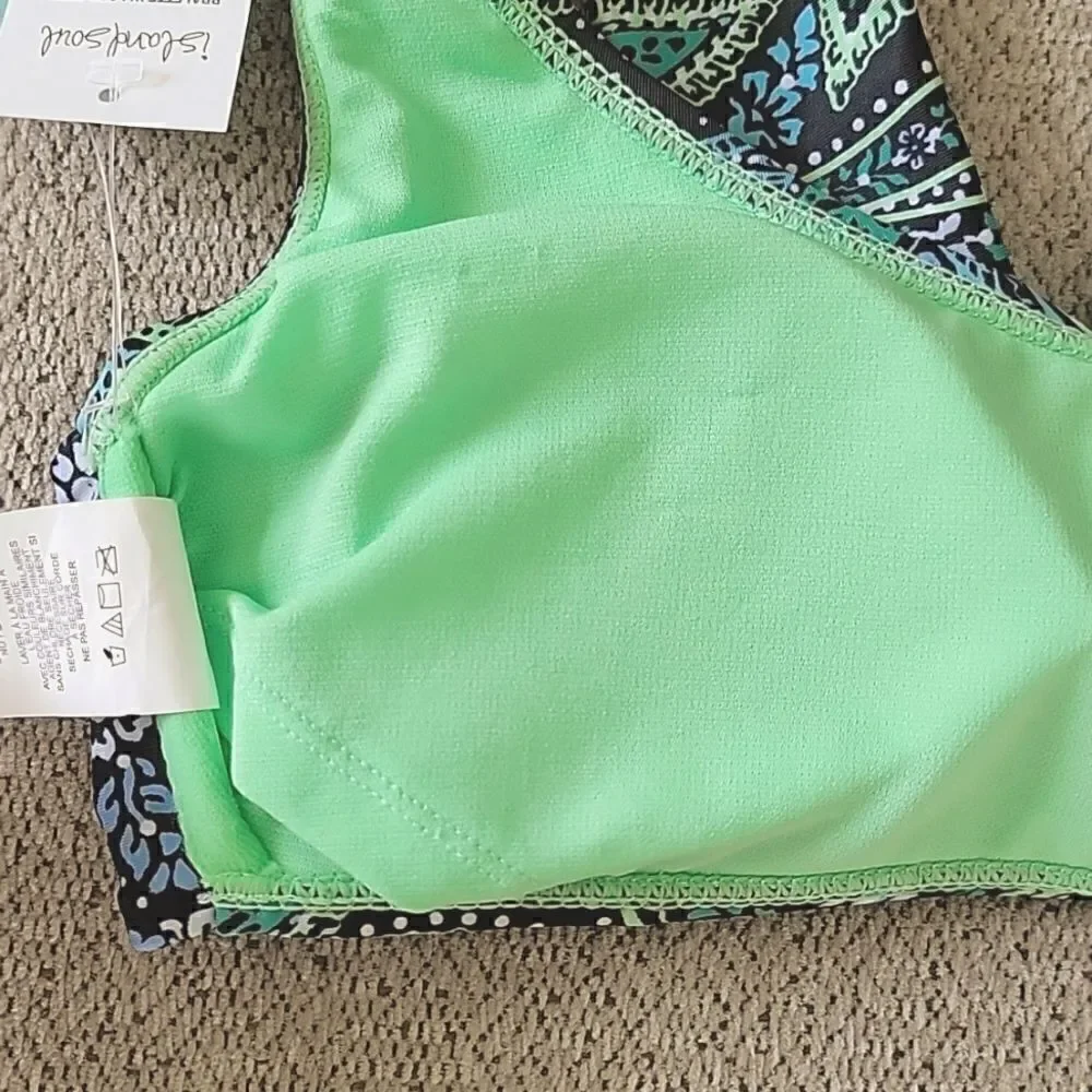Island Soul Black Blue Green Paisley Bralette Swimsuit Bikini Top- Size Small